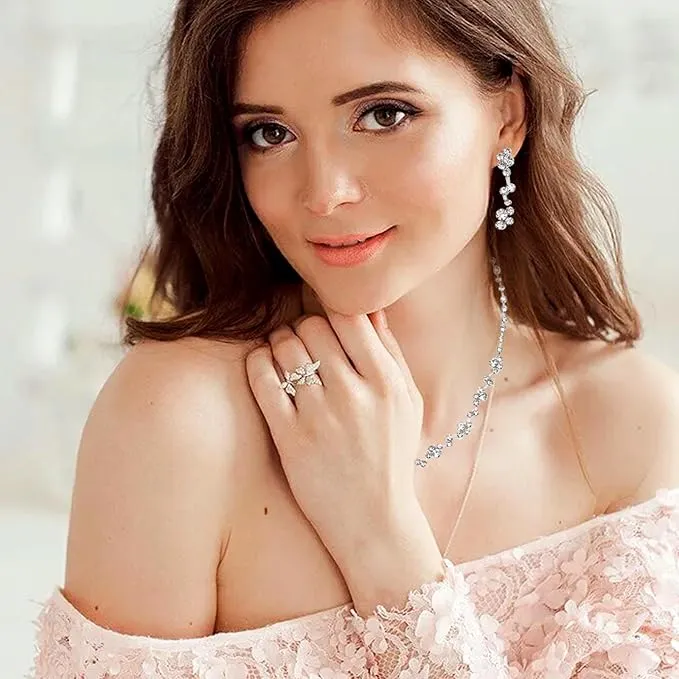 AWAVM Bridal Jewellery Set for Wedding Prom Costume Jewelry Set Rhinestone Crystal Choker Necklace Bracelet Drop Dangle Earrings Set