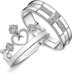Band Rings Sterling Silver, Cute Couple Rings Heart Crown Pattern Birthday Gift Couple Ring