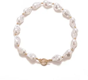 Baroque Pearl Necklace for Women Boho Irregular Pearl Choker Necklace Gold Vintage Pearl Charm Choker Necklace Dainty White Pearl Beaded Necklace Birthday Wedding Jewelry Gifts for Women