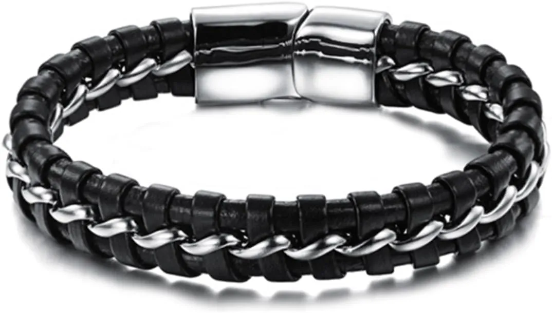BESPORTBLE Braided Bracelet Men Wrist Bands Wristbands Leather Braided Bracelet Braided Wristband Black
