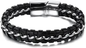 BESPORTBLE Braided Bracelet Men Wrist Bands Wristbands Leather Braided Bracelet Braided Wristband Black