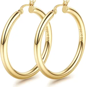 BESTEEL 14K Chunky Gold Hoop Earrings for Women With 925 Sterling Silver Post Hollow Tube Hoops Earrings 4mm Thick Gold Hoop Earrings Hypoallergenic Lightweight Gold Large Hoop Earrings 25/30/40/50/60/70MM