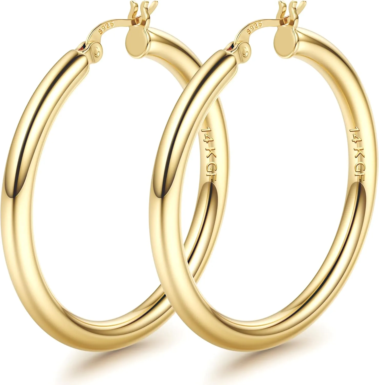 BESTEEL 14K Chunky Gold Hoop Earrings for Women With 925 Sterling Silver Post Hollow Tube Hoops Earrings 4mm Thick Gold Hoop Earrings Hypoallergenic Lightweight Gold Large Hoop Earrings 25/30/40/50/60/70MM