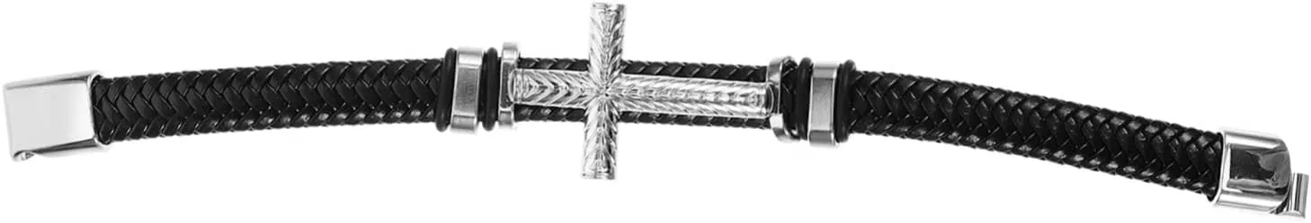 BESTYASH Classic Cross Woven Men's Bracelet Pu Jewelry 21.5cm Stylish and Comfortable