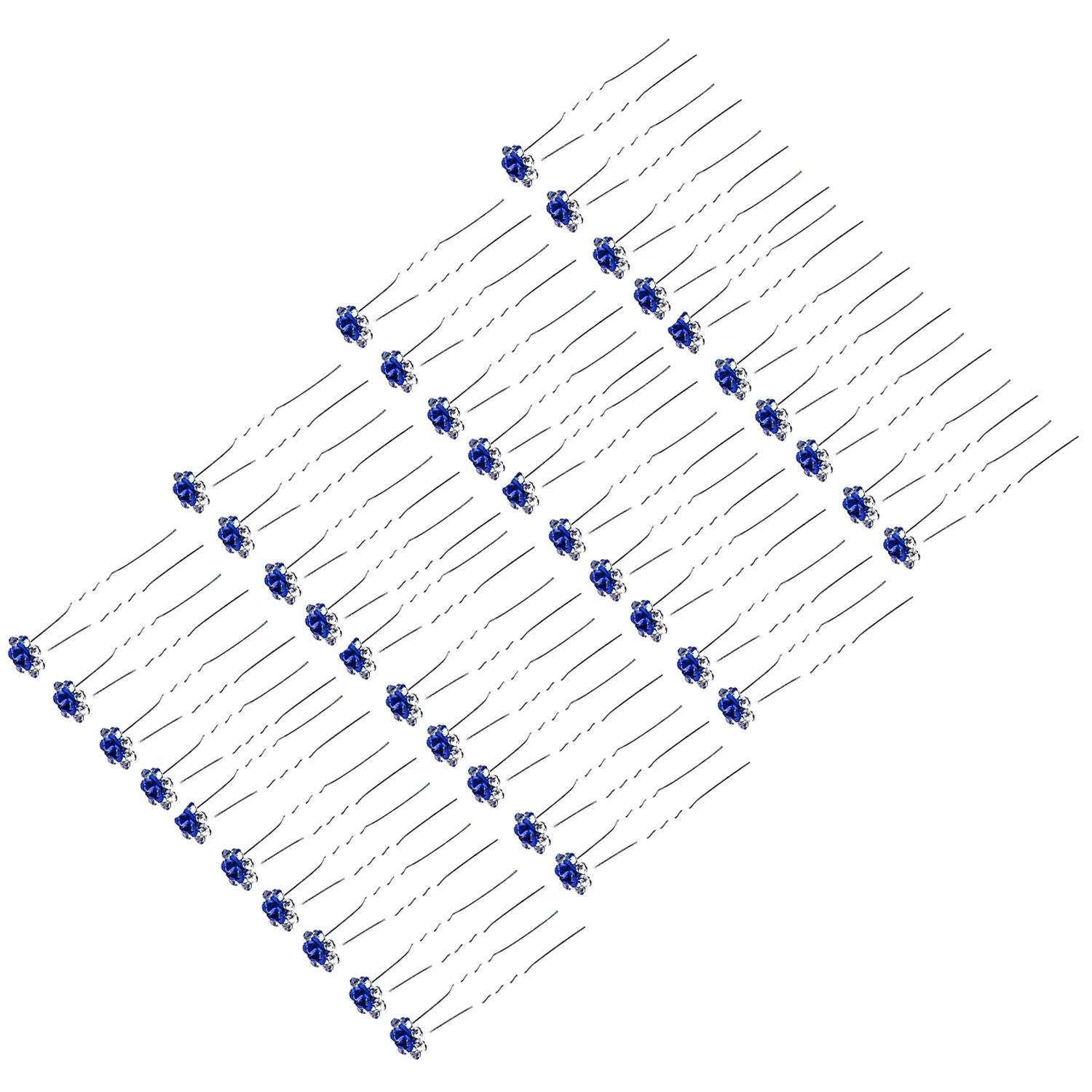 BETITETO 40 Pcs U-Shaped Flower Rhinestone Hair Pins Crystal Hair Accessories for Bridal Wedding Party Girls' Sweet Sixteen (Blue)