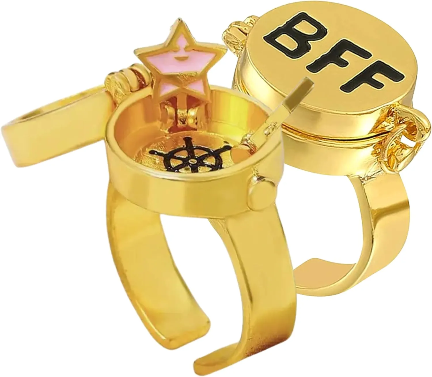 BFF Ring | Set of 2 or 3, Adjustable ring with lock, Adjustable Opening Best Friend Lock Sponge Rings Cartoon Anime for Friendship Gifts, Cool, Funny Couple, Matching Rings