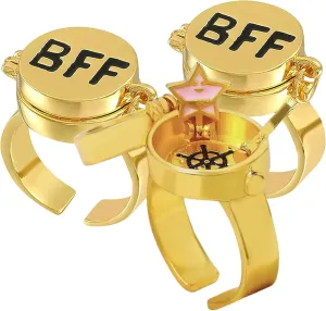 BFF Ring | Set of 2 or 3, Adjustable ring with lock, Adjustable Opening Best Friend Lock Sponge Rings Cartoon Anime for Friendship Gifts, Cool, Funny Couple, Matching Rings