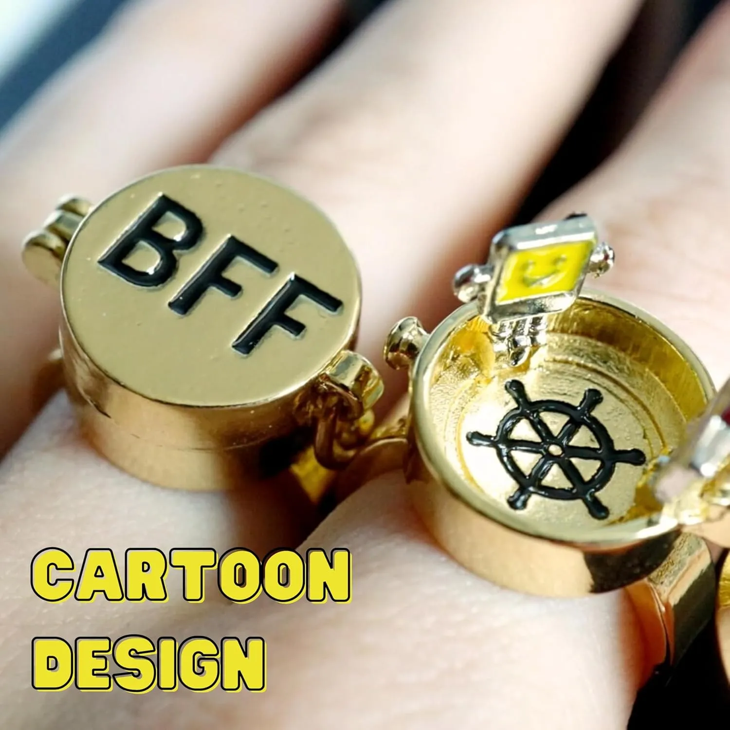 BFF Ring | Set of 2 or 3, Adjustable ring with lock, Adjustable Opening Best Friend Lock Sponge Rings Cartoon Anime for Friendship Gifts, Cool, Funny Couple, Matching Rings