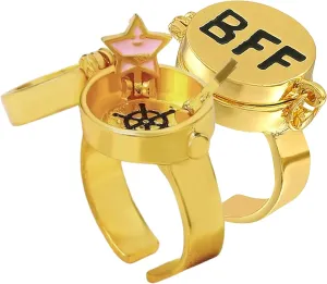 BFF Ring | Set of 2 or 3, Adjustable ring with lock, Adjustable Opening Best Friend Lock Sponge Rings Cartoon Anime for Friendship Gifts, Cool, Funny Couple, Matching Rings
