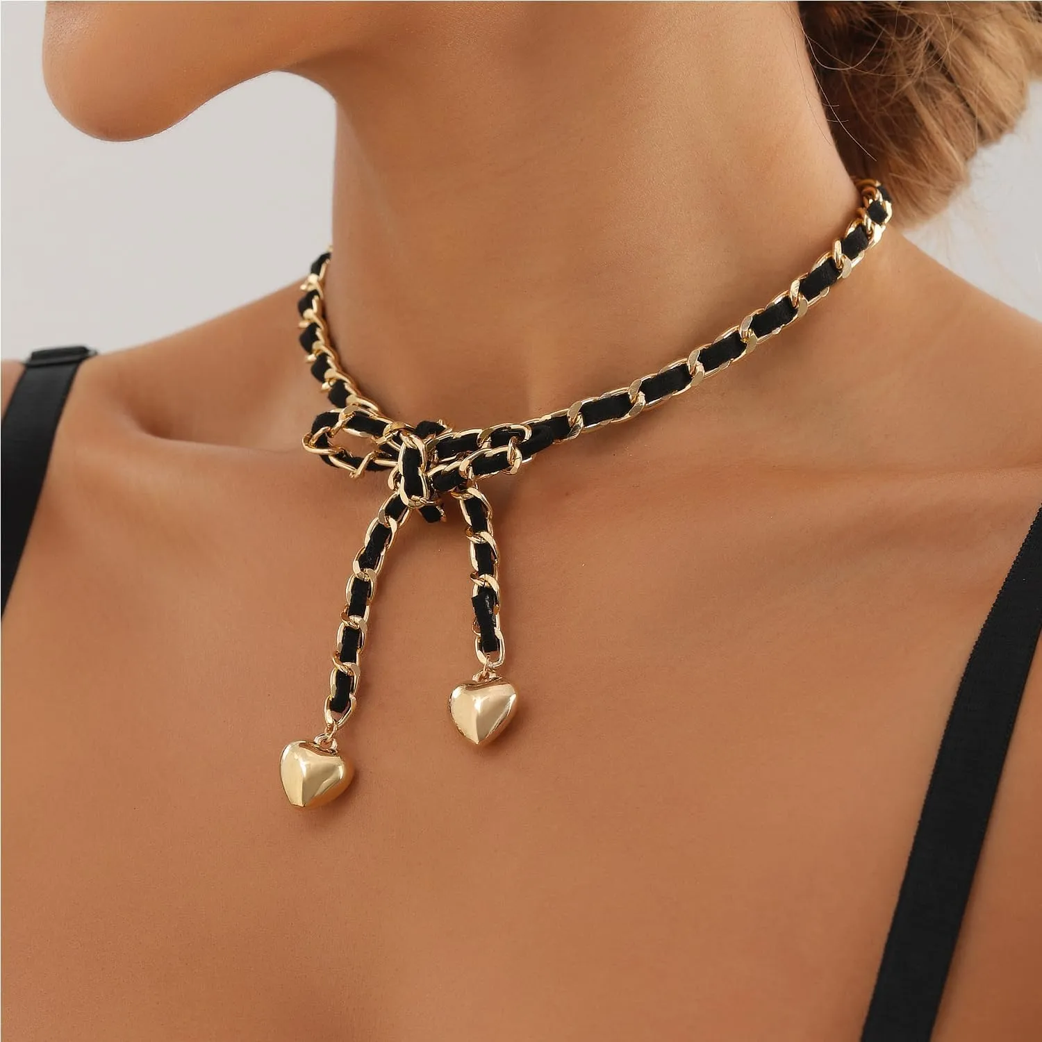 Black Choker Necklace for Women Gothic Black Bow Ribbon Necklace Vintage Heart Choker Necklace Velvet Collar Chokers Necklace for Women