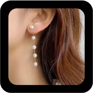Boho Long Pearl Tassel Earrings Pearl Dangle Drop Earrings Vintage Pearl Chain Earrings Gold Pearl Bead Earrings Pearl Wedding Earrings Jewelry for Women