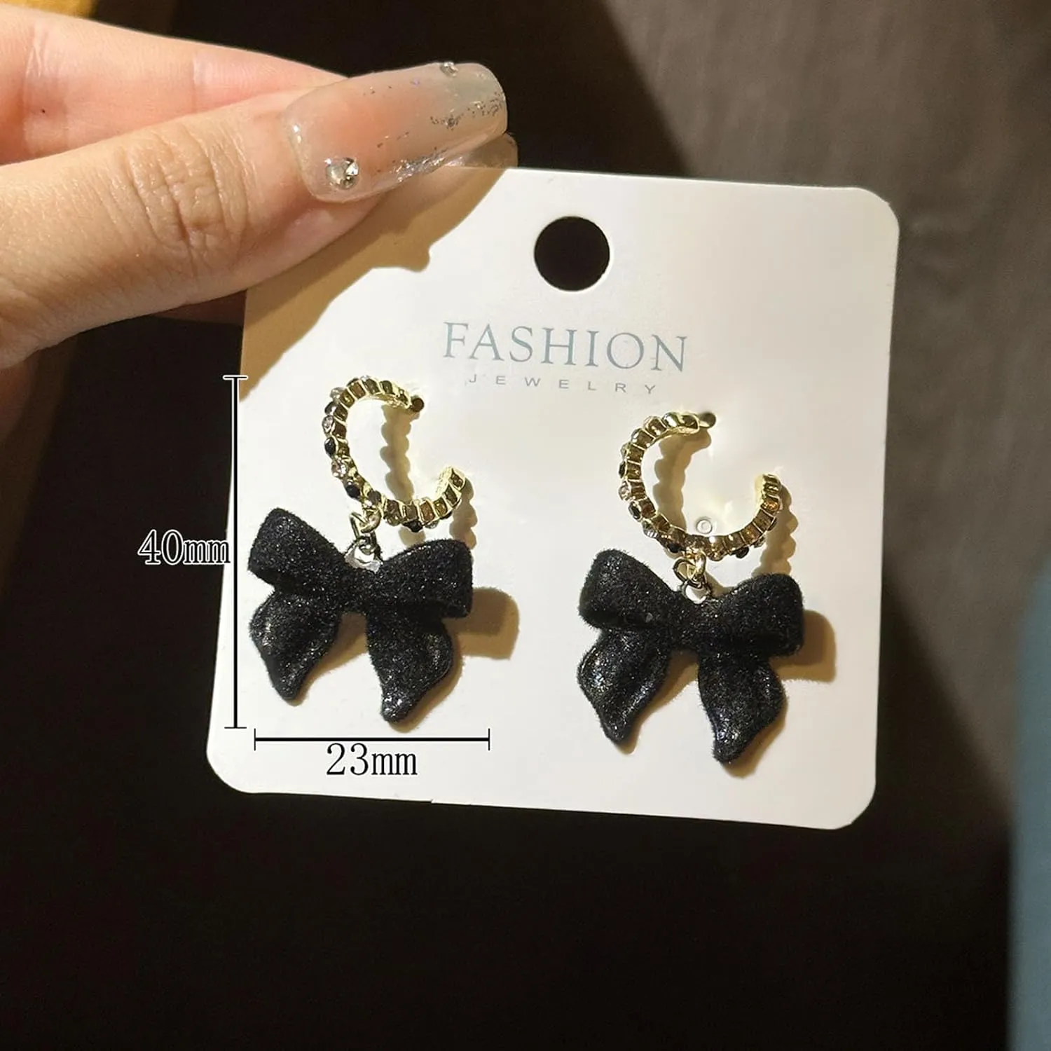 Bow Earrings for Women Pearl Stud Earrings Black Pearl Bow Dangle Drop Earring Trendy Flocking Tassel Jewelry Gifts for Women