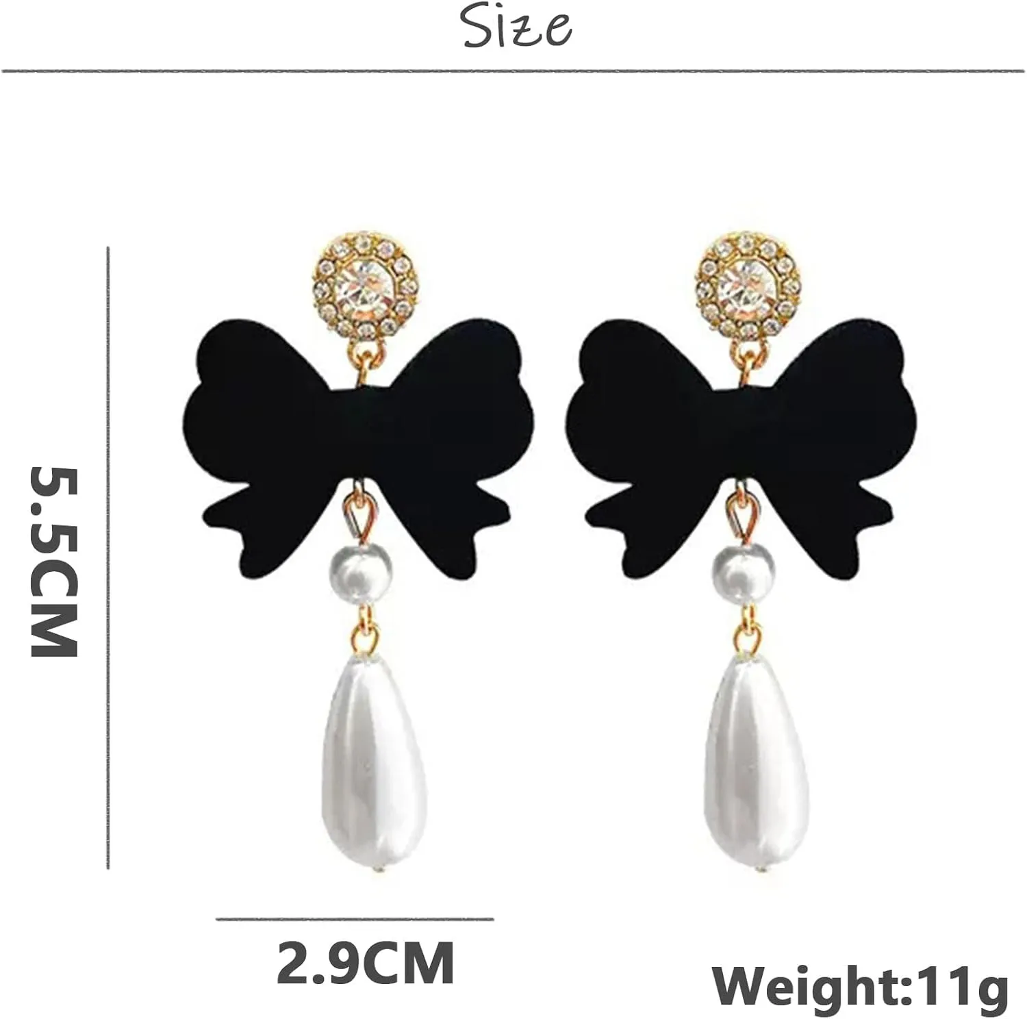 Bow Earrings for Women Pearl Stud Earrings Black Pearl Bow Dangle Drop Earring Trendy Flocking Tassel Jewelry Gifts for Women