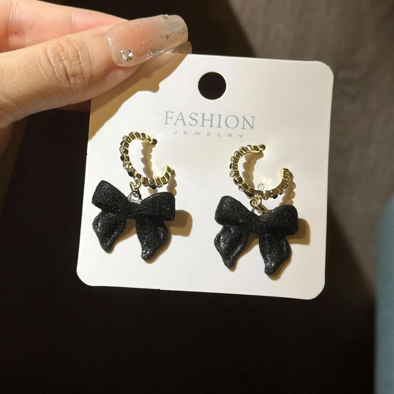 Bow Earrings for Women Pearl Stud Earrings Black Pearl Bow Dangle Drop Earring Trendy Flocking Tassel Jewelry Gifts for Women