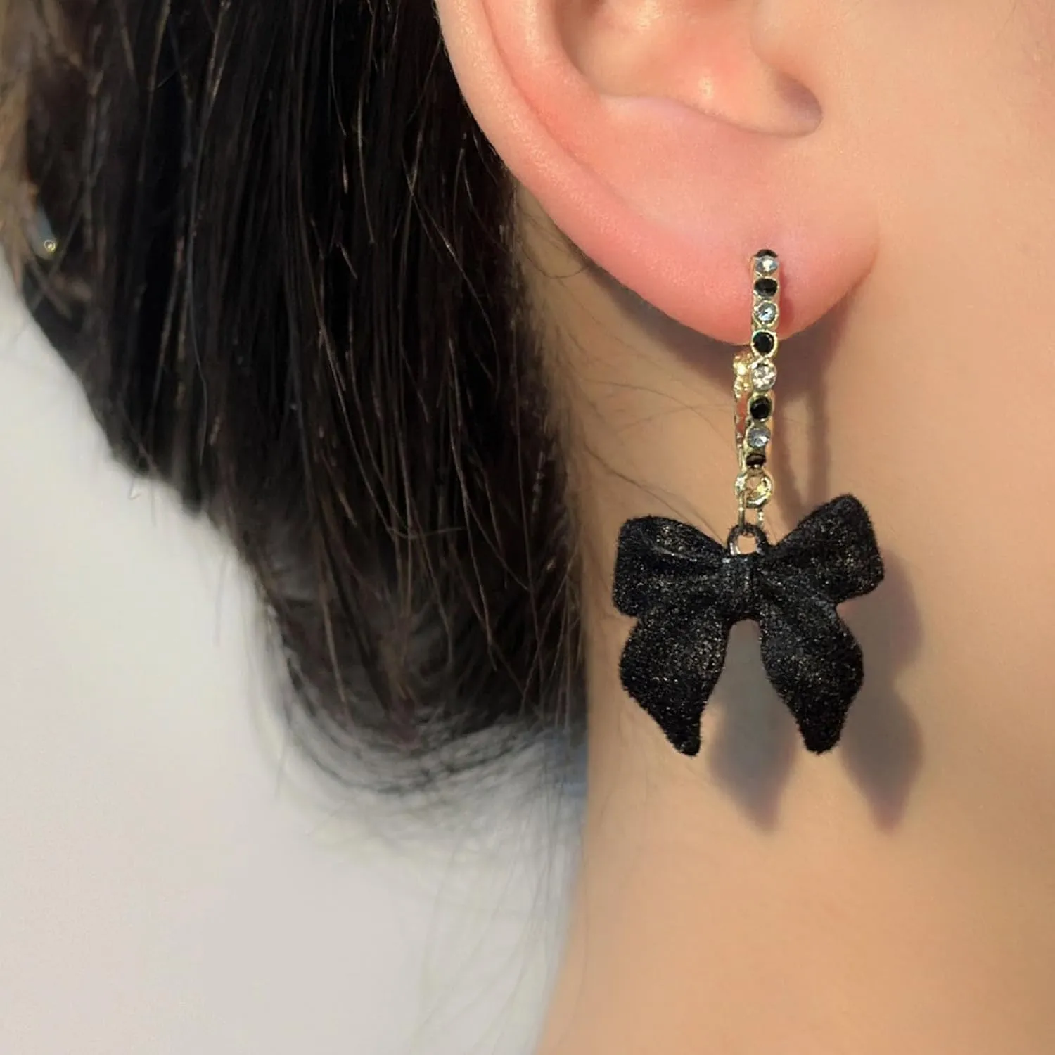 Bow Earrings for Women Pearl Stud Earrings Black Pearl Bow Dangle Drop Earring Trendy Flocking Tassel Jewelry Gifts for Women