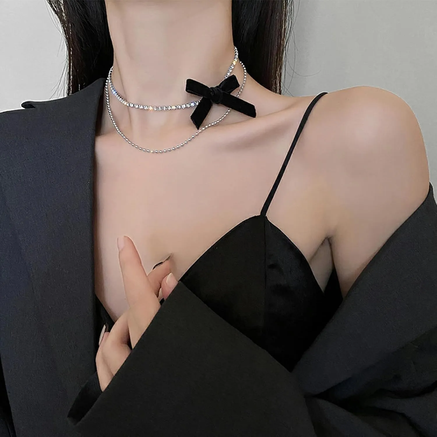 Bow Necklace Pearl Choker Necklace Dainty Silver Necklace Sparkly Rhinestone Necklace Cute Gold Chain Necklace Bowkont Pendant Necklace Birthday Wedding Jewelry Gifts