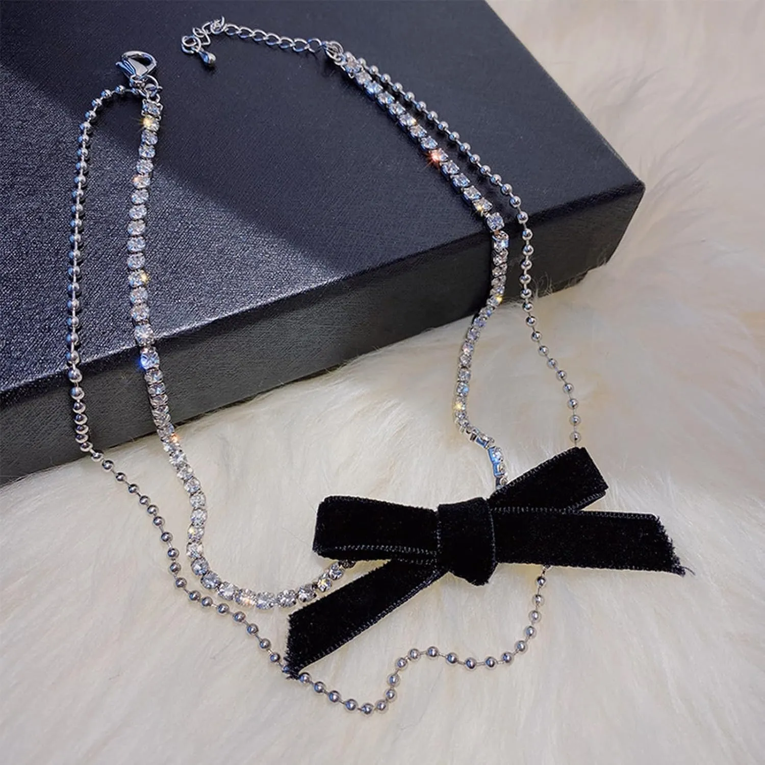Bow Necklace Pearl Choker Necklace Dainty Silver Necklace Sparkly Rhinestone Necklace Cute Gold Chain Necklace Bowkont Pendant Necklace Birthday Wedding Jewelry Gifts