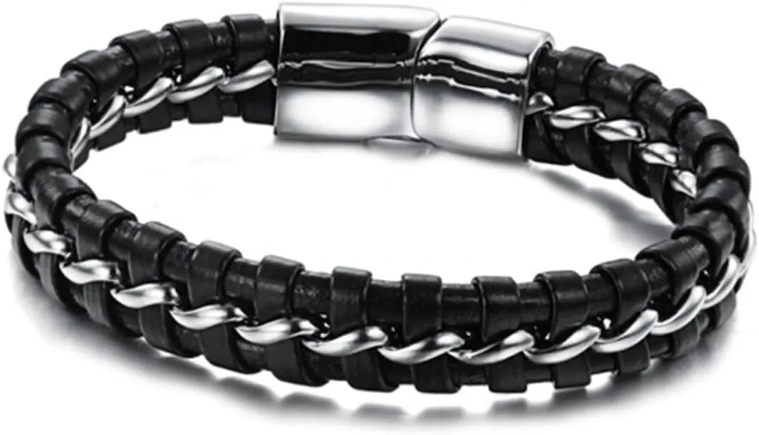 Braided Leather Bracelet for Men Cuff Decoration with Stainless Durable and Lightweight Design for Everyday Wear present for Boyfriends and Friends