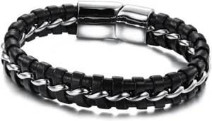 Braided Leather Bracelet for Men Cuff Decoration with Stainless Durable and Lightweight Design for Everyday Wear present for Boyfriends and Friends