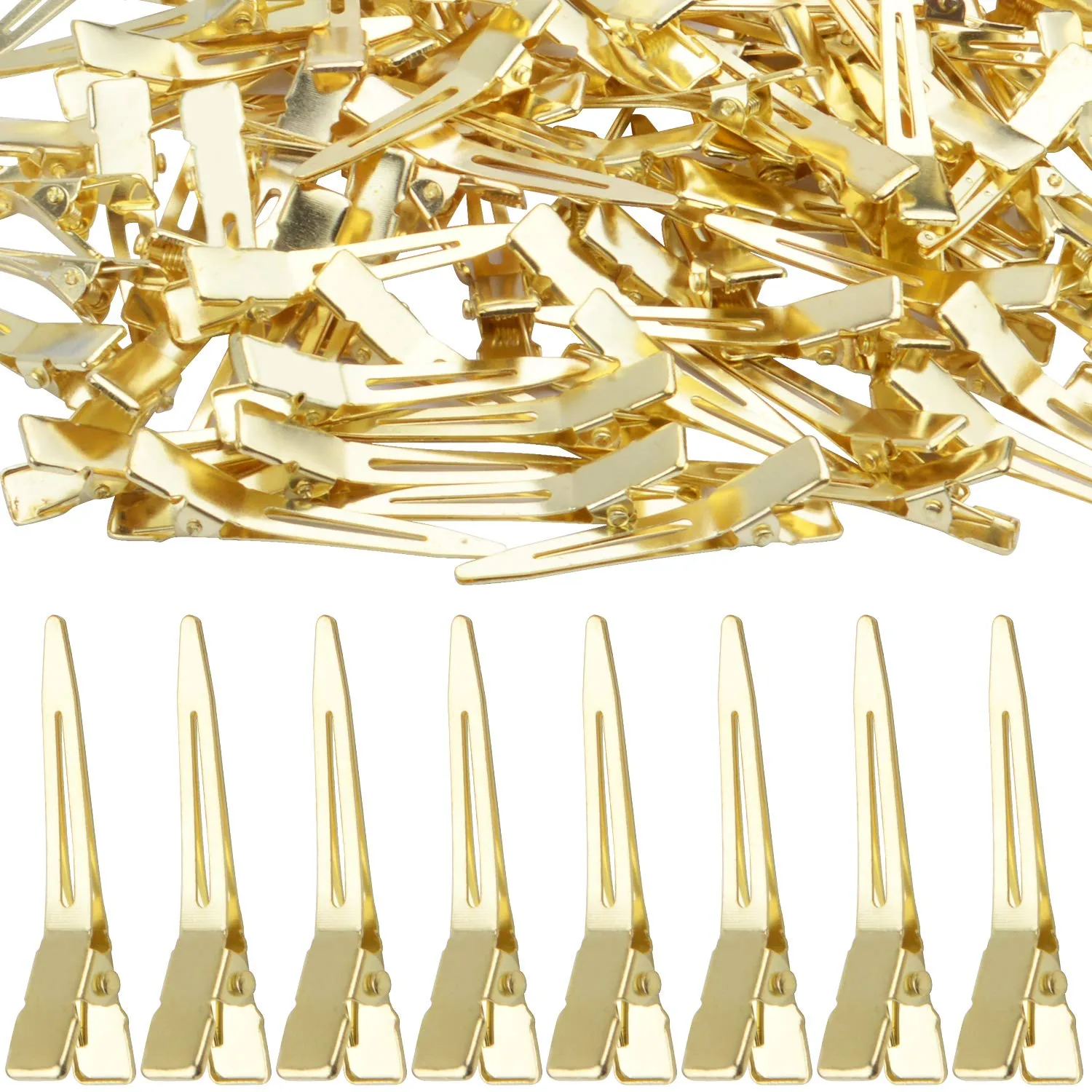 BronaGrand Hair Clips, 100pcs 4.5cm Single Prong Clips Gold Curl Pins Duckbill Section Clips for Hair Extensions Styling Crafting