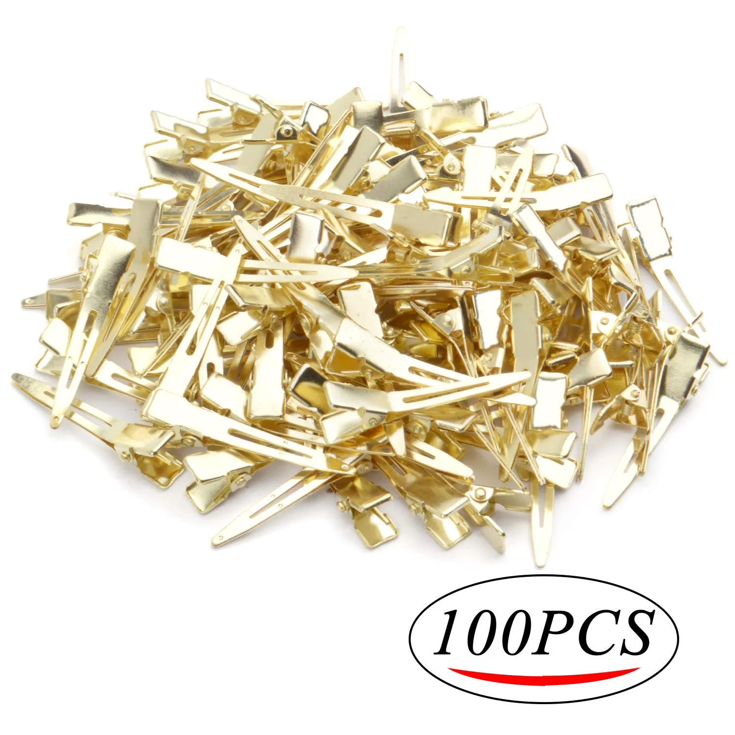 BronaGrand Hair Clips, 100pcs 4.5cm Single Prong Clips Gold Curl Pins Duckbill Section Clips for Hair Extensions Styling Crafting