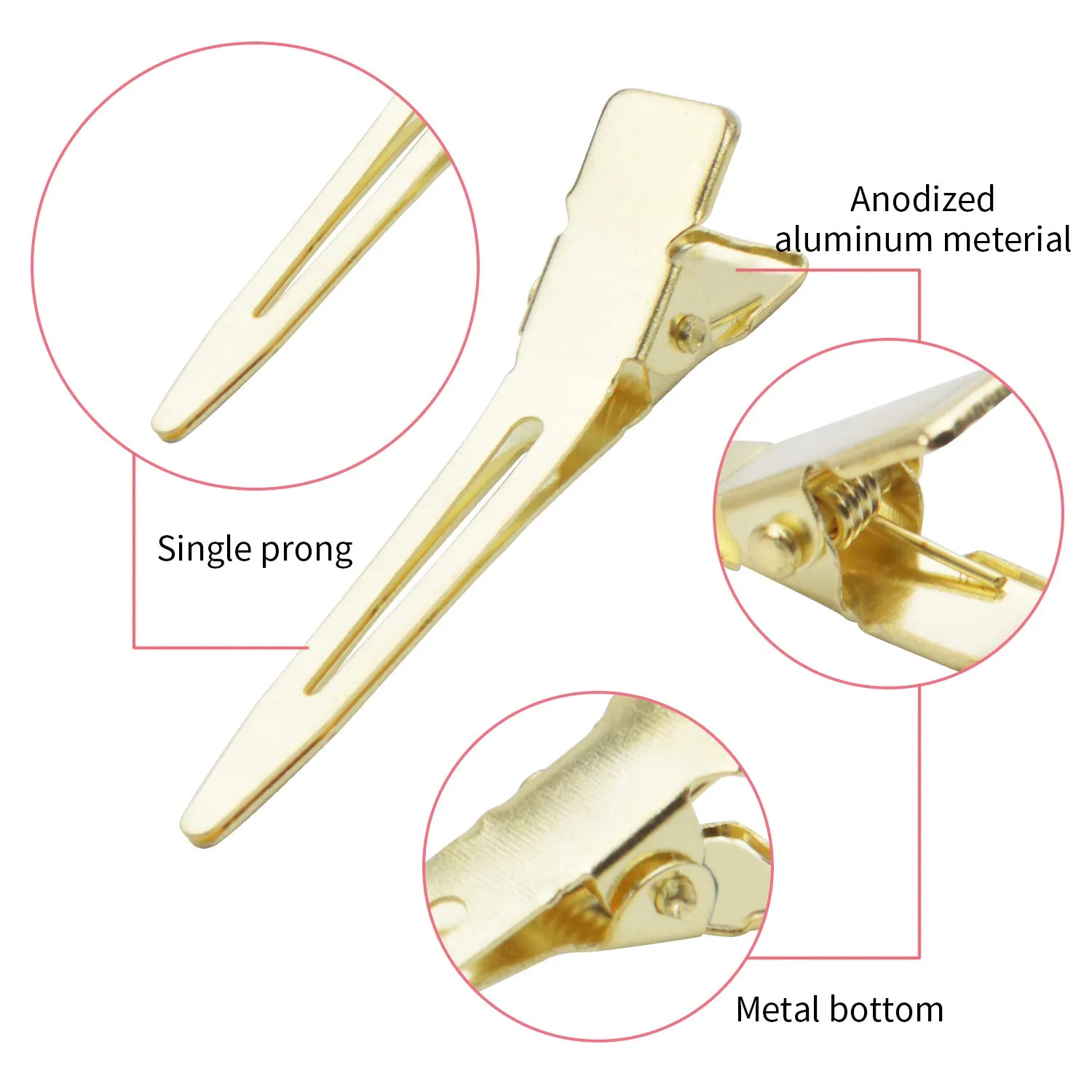BronaGrand Hair Clips, 100pcs 4.5cm Single Prong Clips Gold Curl Pins Duckbill Section Clips for Hair Extensions Styling Crafting
