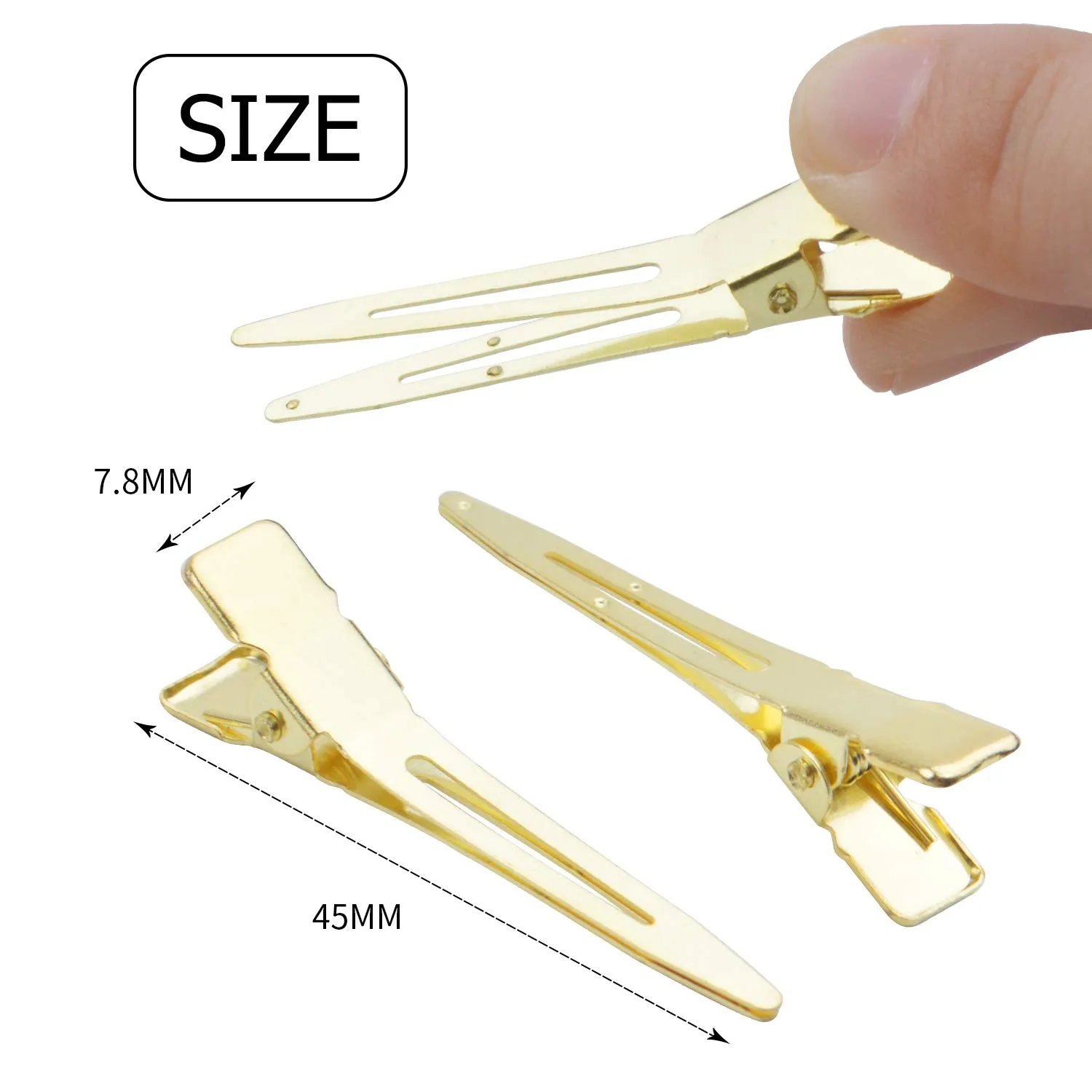 BronaGrand Hair Clips, 100pcs 4.5cm Single Prong Clips Gold Curl Pins Duckbill Section Clips for Hair Extensions Styling Crafting