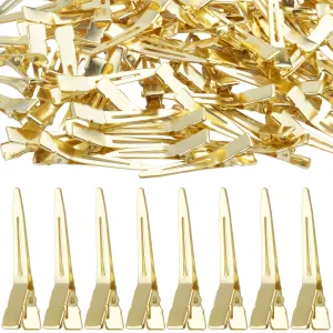 BronaGrand Hair Clips, 100pcs 4.5cm Single Prong Clips Gold Curl Pins Duckbill Section Clips for Hair Extensions Styling Crafting