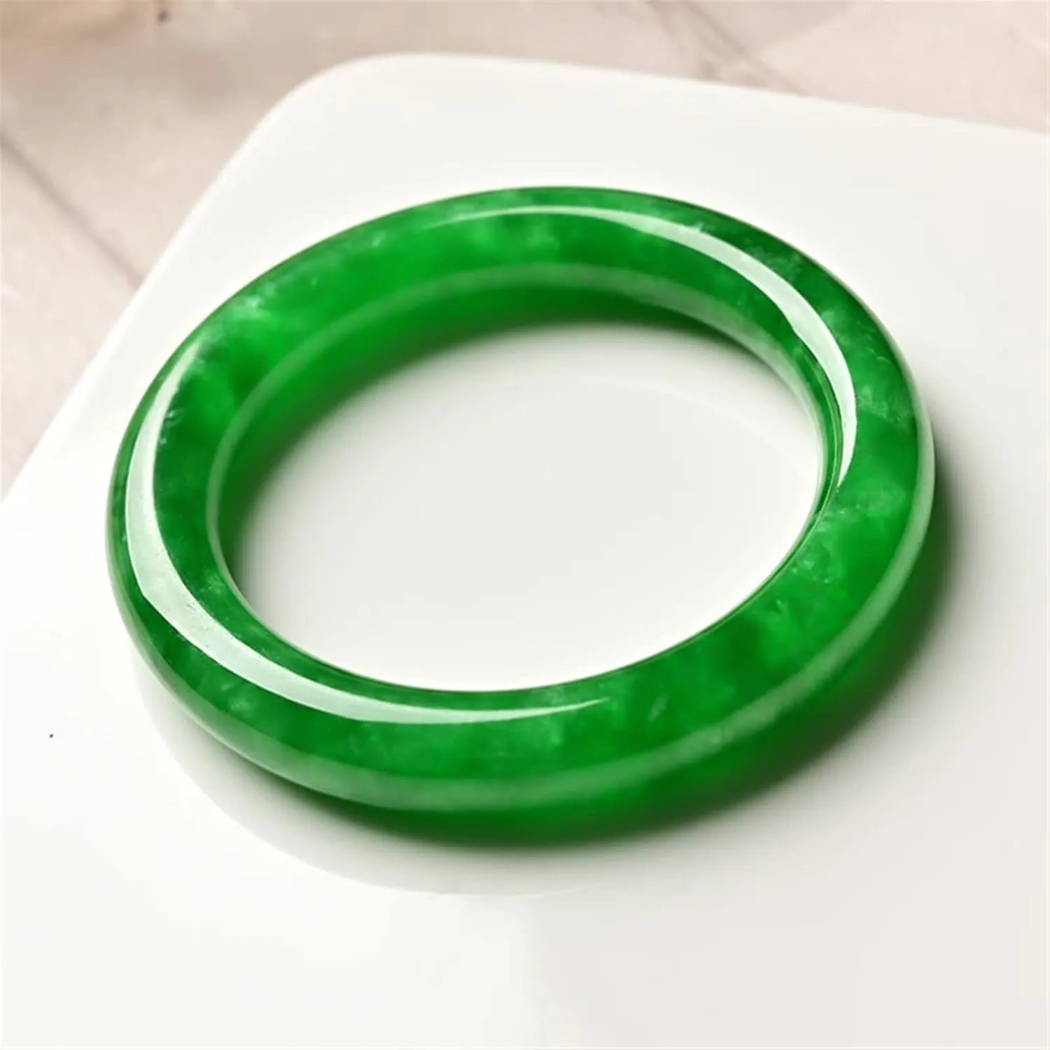 Burmese Jade Bangle Bracelet for Women Genuine Green Floating Flower Jadeite Bangles Gift for Mother (Size : 62mm)