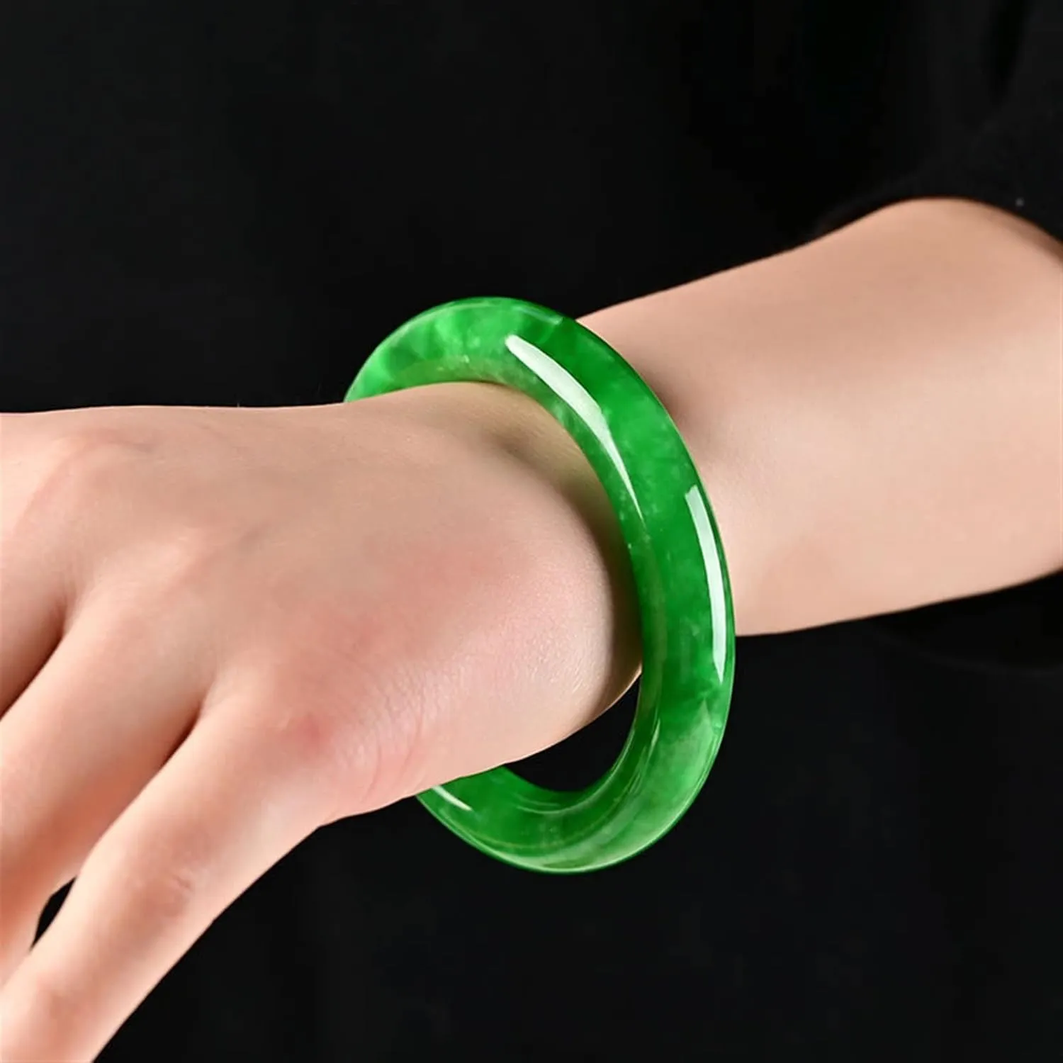 Burmese Jade Bangle Bracelet for Women Genuine Green Floating Flower Jadeite Bangles Gift for Mother (Size : 62mm)