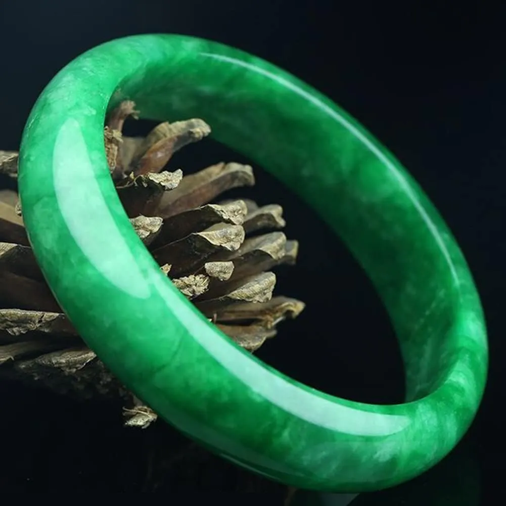 Burmese Jade Bangle Bracelet for Women Genuine Green Jadeite Bangles Chinese Elegant Jewelry with Certificate (Size : 64mm)