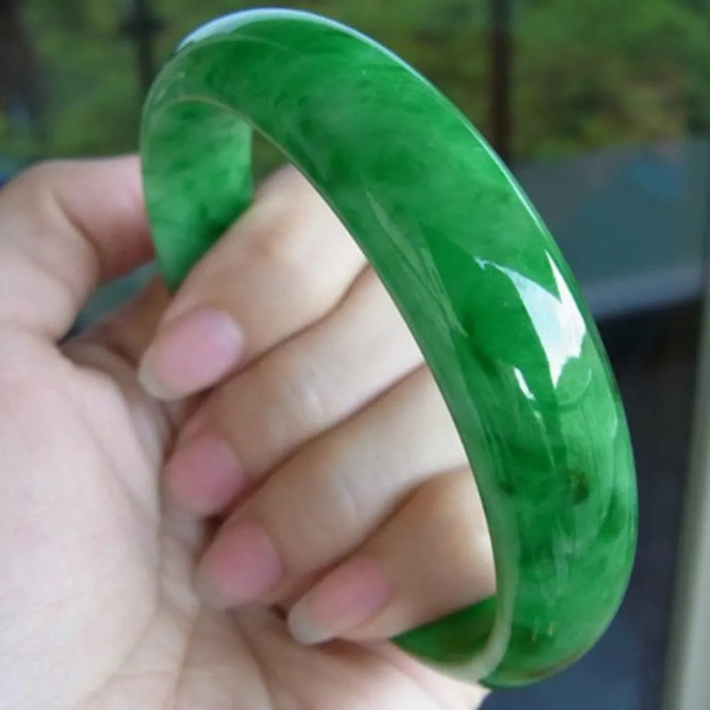 Burmese Jade Bangle Bracelet for Women Genuine Green Jadeite Bangles Chinese Elegant Jewelry with Certificate (Size : 64mm)