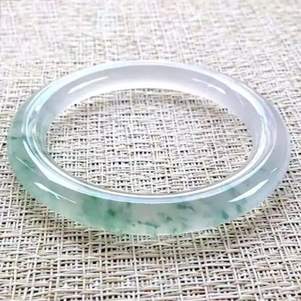Burmese Jade Bracelet for Women Genuine Ice Sun Green Round Bar Chaise Jadeite Bangle Jewelry with Certificate (Size : 58mm)