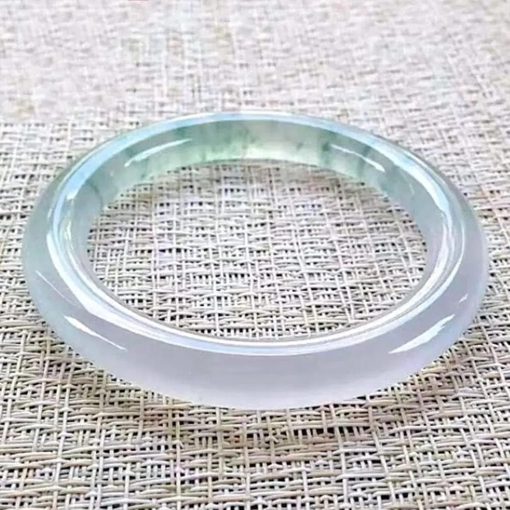Burmese Jade Bracelet for Women Genuine Ice Sun Green Round Bar Chaise Jadeite Bangle Jewelry with Certificate (Size : 58mm)