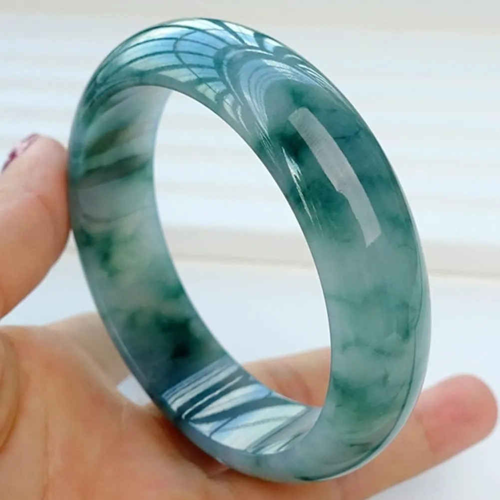 Burmese Jade Bracelet for Women Natural Genuine Green Floating Flowers Jadeite Bangle Jewelry with Certificate (Size : 58mm)