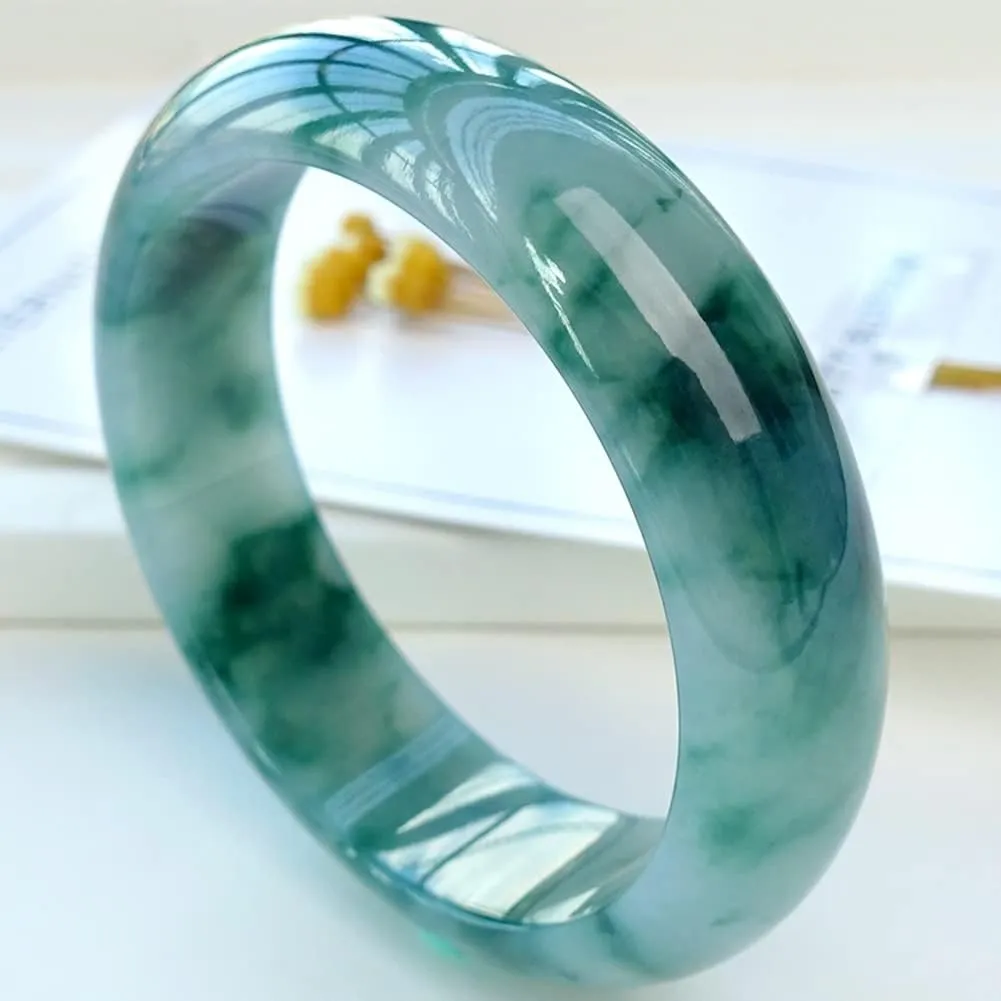 Burmese Jade Bracelet for Women Natural Genuine Green Floating Flowers Jadeite Bangle Jewelry with Certificate (Size : 58mm)