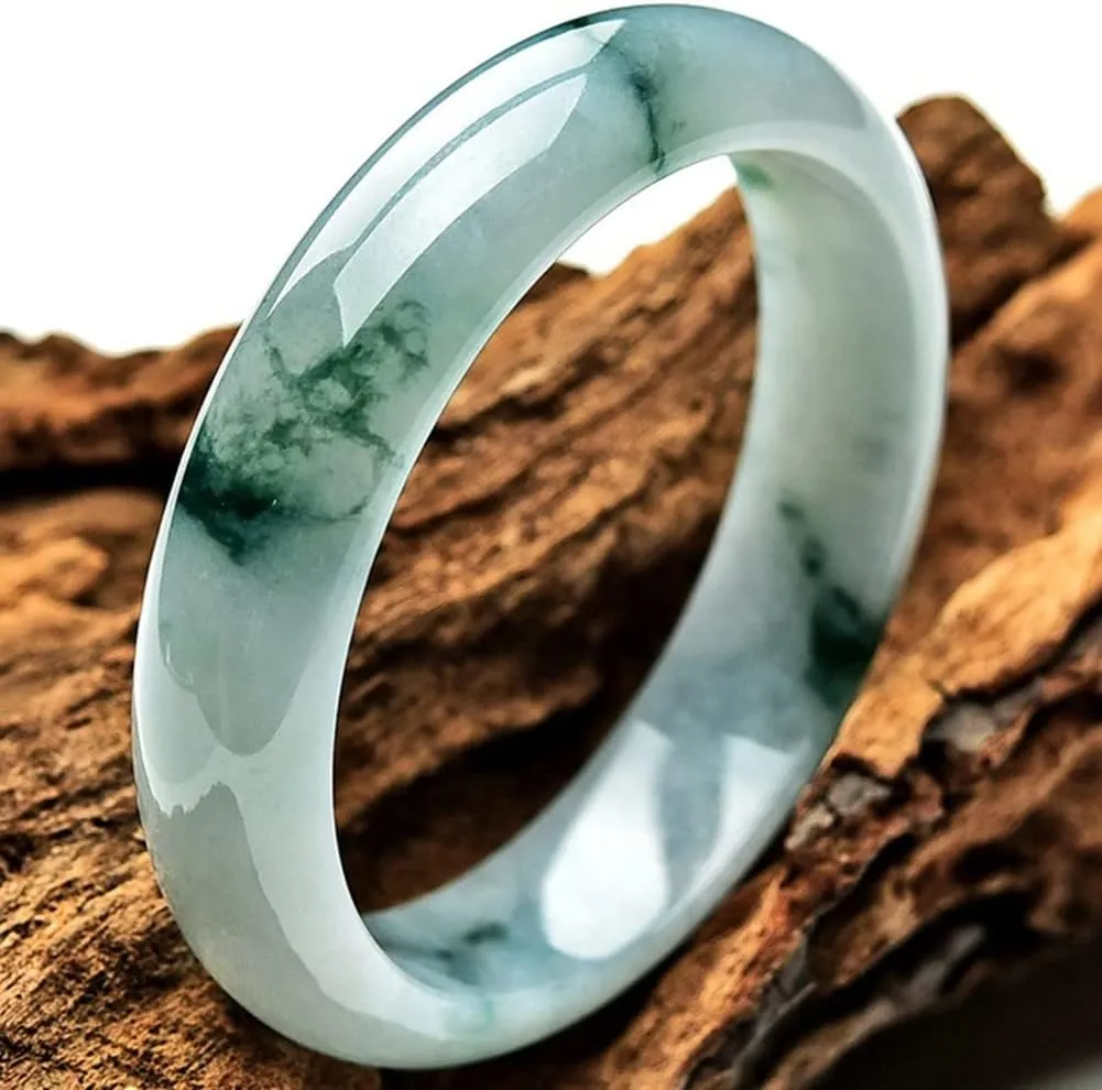 Burmese Jade Bracelet for Women Natural Genuine Green Retro Chinese Style Jadeite Bangle Jewelry with Certificate (Size : 54mm)