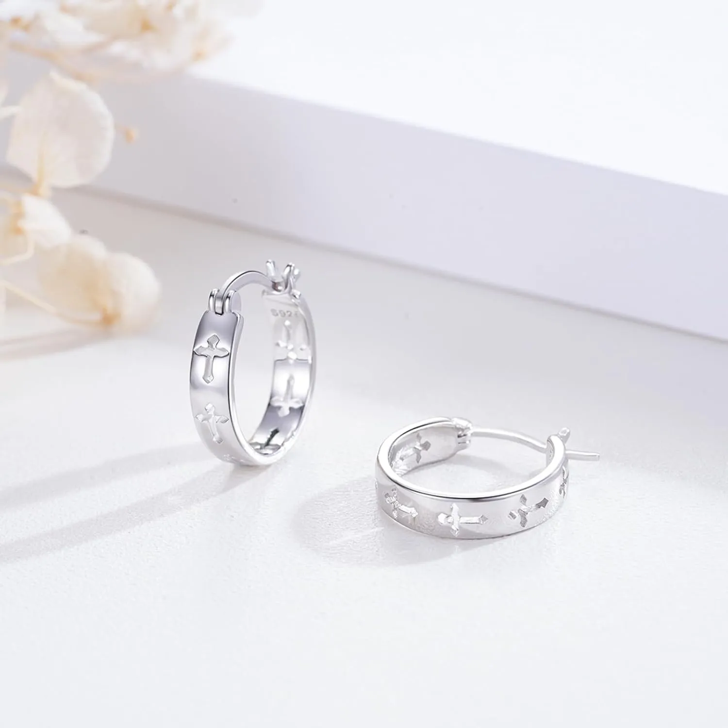Butterfly/Triskelion/Cross/Heart/Flower/Gold Black Hoop Earrings 925 Sterling Silver Hypoallergenic Hollow Jewelry Gifts for Women Girls