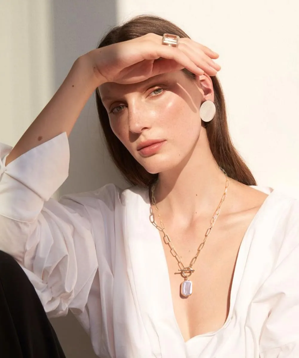 CANEVINKA Dainty Cross Medallion/Heart Pendant Chain Necklace 18K Gold Plated Oval Choker Fashion OT Toggle Jewelry Handmade for Women Simple Gold Charm Necklace