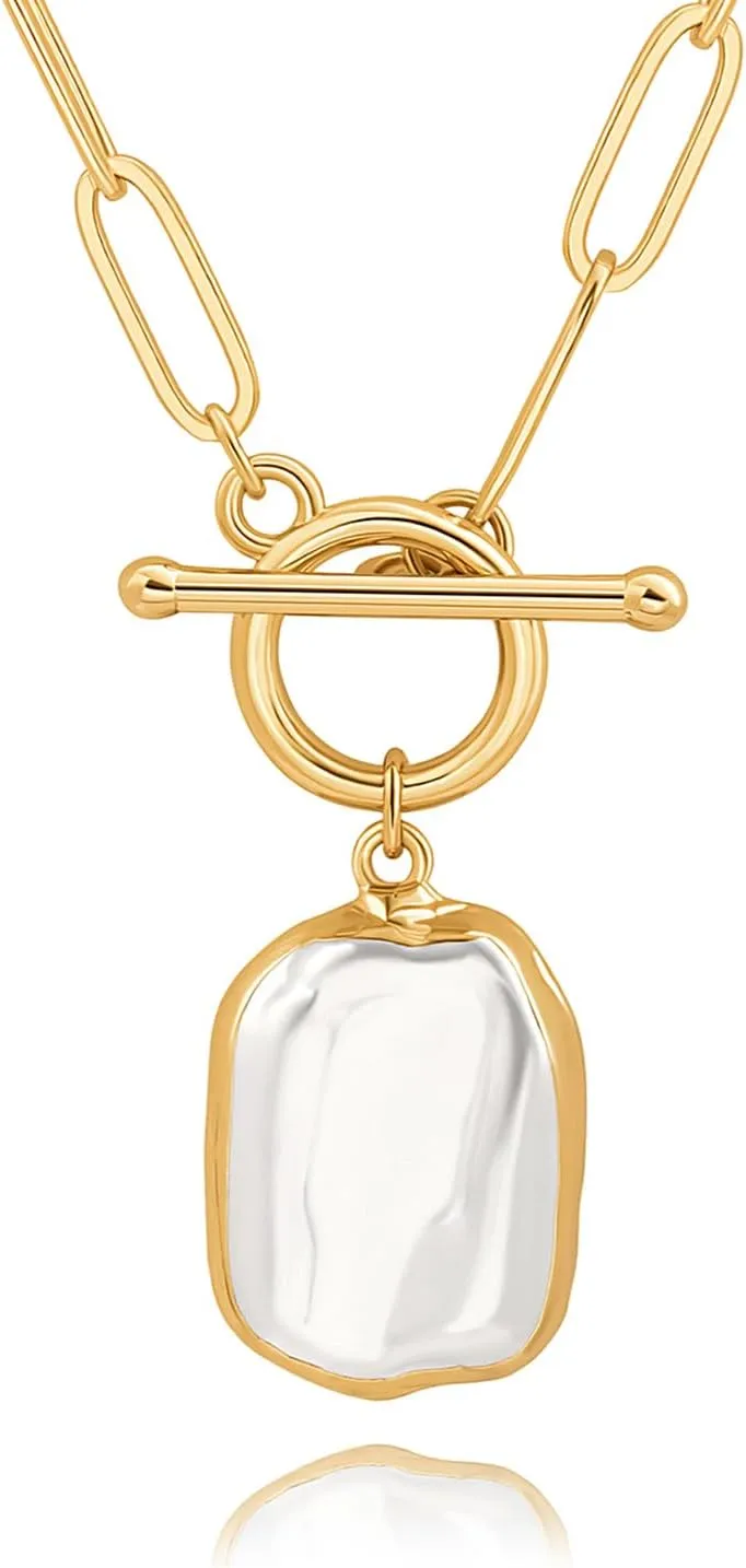 CANEVINKA Dainty Cross Medallion/Heart Pendant Chain Necklace 18K Gold Plated Oval Choker Fashion OT Toggle Jewelry Handmade for Women Simple Gold Charm Necklace