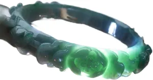 Certified Green A JADE Jadeite Fish Flower Bangle Bracelet 62mm 200639 AS