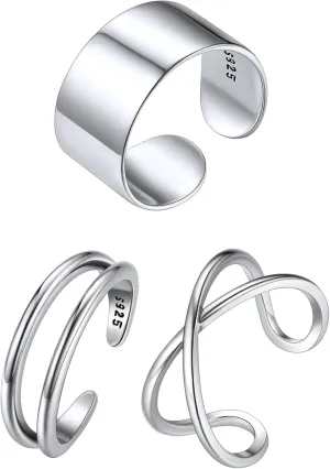 ChicSilver 925 Sterling Silver Toe Rings Set, Hypoallergenic Adjustable Toe Ring Set for Women Girls