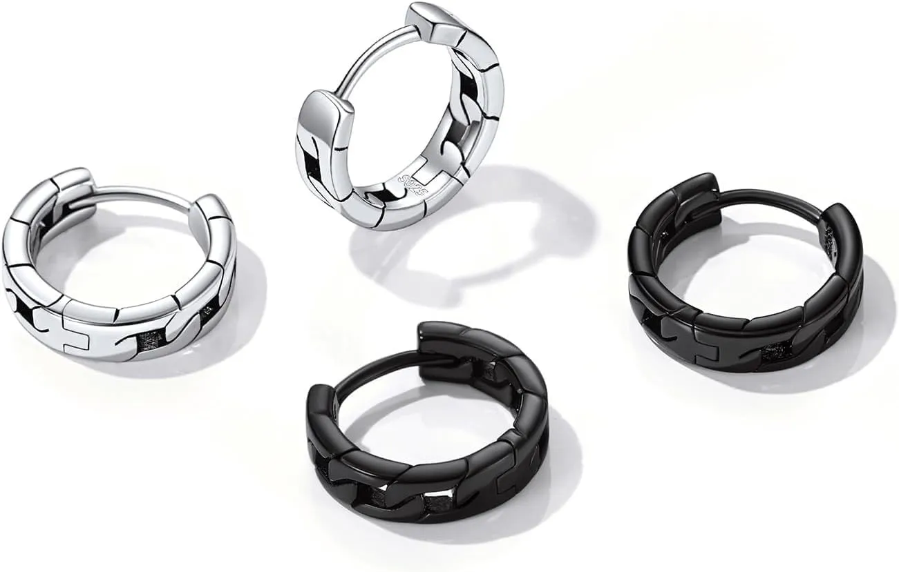 ChicSilver Hoop Earrings Men 925 Sterling Silver Mens Earrings Hypoallergenic Earrings for Men Gift for Dad (With Gift Box)
