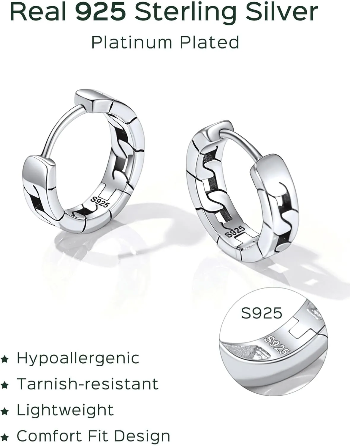 ChicSilver Hoop Earrings Men 925 Sterling Silver Mens Earrings Hypoallergenic Earrings for Men Gift for Dad (With Gift Box)