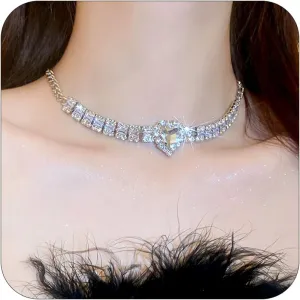 choice of all Rhinestone Choker Necklaces for Women Prom Necklace for Women Sparkly Heart Necklace Silver Crystal Necklace for Party Prom Weeding Necklace for Bride Gift's for Bride