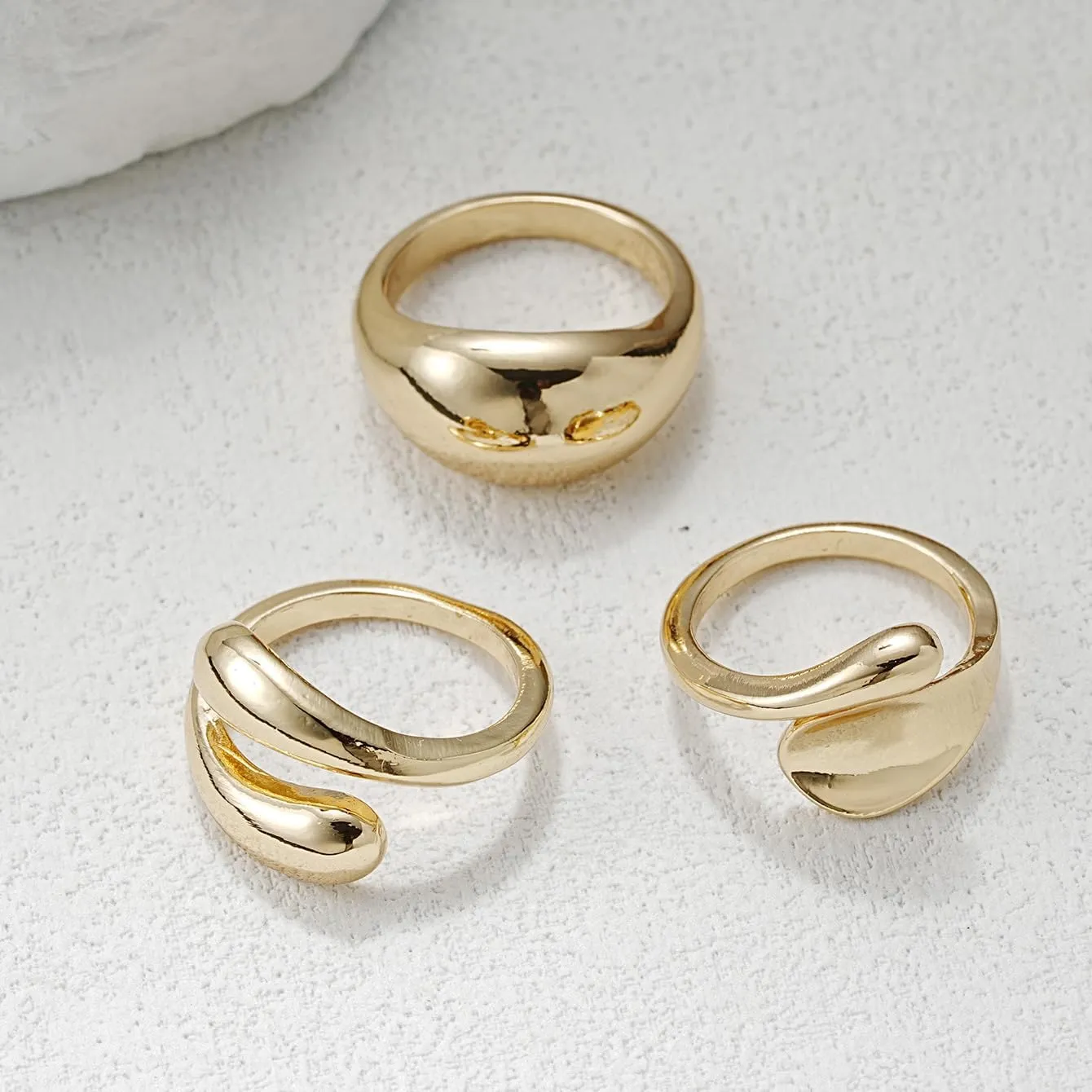Chunky Gold & Silver Rings Set - Adjustable Thick Statement Rings for Women