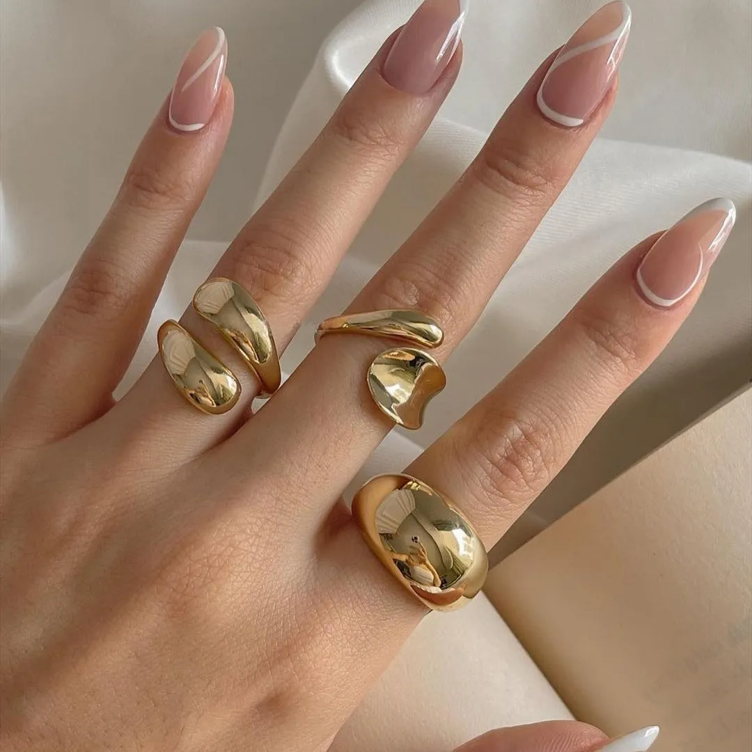 Chunky Gold & Silver Rings Set - Adjustable Thick Statement Rings for Women