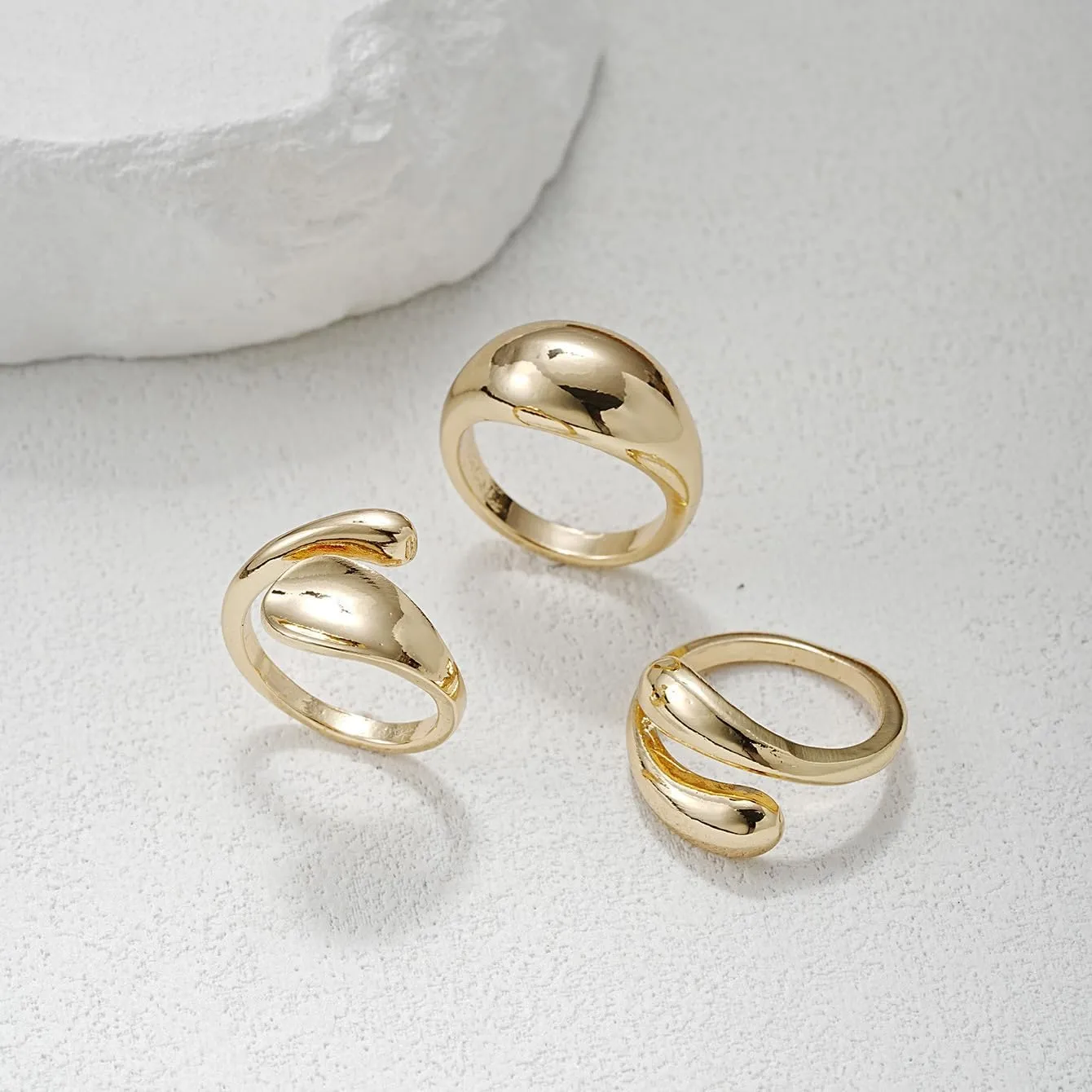 Chunky Gold & Silver Rings Set - Adjustable Thick Statement Rings for Women