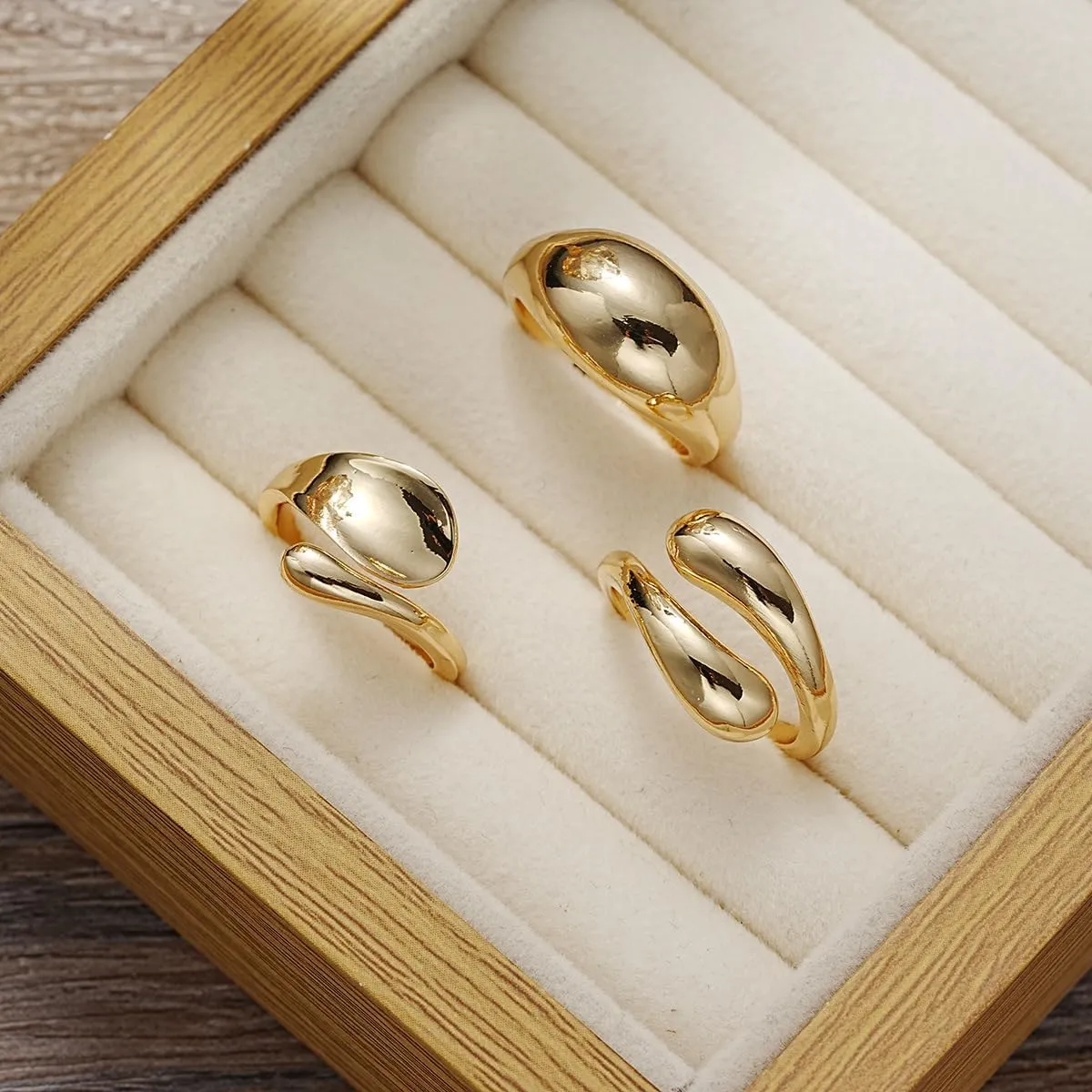 Chunky Gold & Silver Rings Set - Adjustable Thick Statement Rings for Women