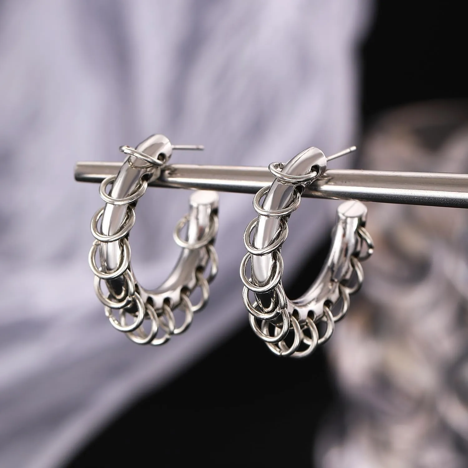 Chunky Hoop Earrings for Women Gold/Silver Hoop Dangle Earrings Statement Earrings Punk Jewelry